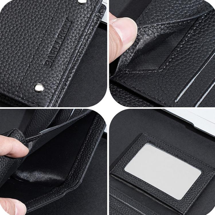 Leather compact wallet close-up of interior card slots, lining, and snap hardware