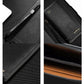 Black RFID zip clutch wallet close-up with zipper track and interior