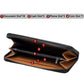 Open RFID zip clutch wallet interior with card slots and coin compartment