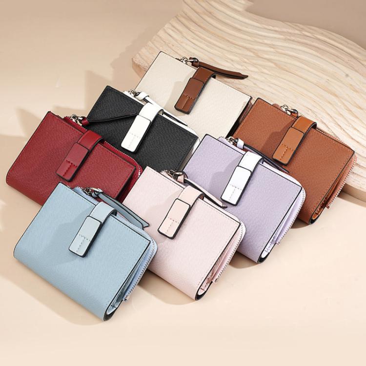 Assorted color compact snap wallets with front tab and zipper coin pocket pulls