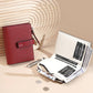 Red compact snap wallet and open white wallet with card slots and coin zipper pocket