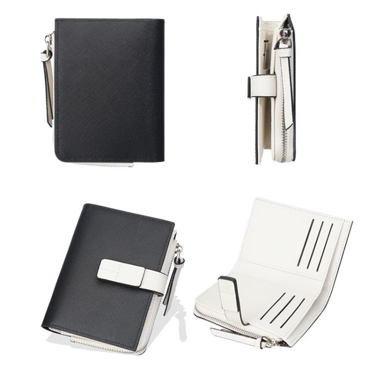 Women’s compact snap wallet with card slots and zip coin pocket, textured dark finish