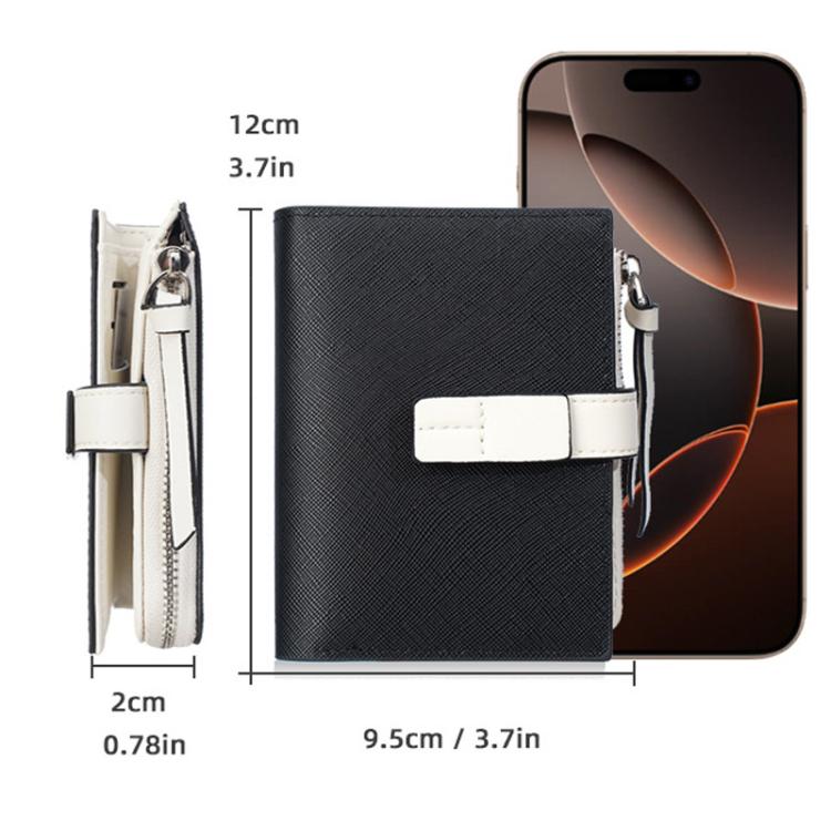 Women’s compact snap wallet front with card slots and textured dark finish