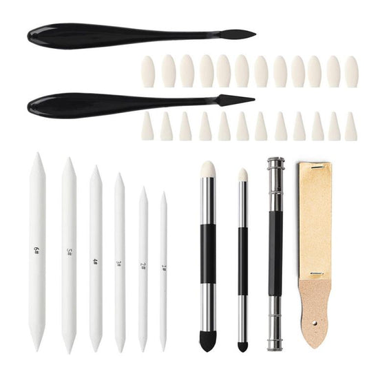 36 In 1 Sketch Drawing Set Blending Stumps Tortillons & Sponge Tools with 24 Replaceable Tips, 36 In 1