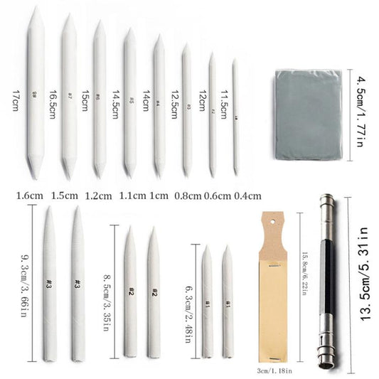 48 In 1 Sketch Drawing Set with 20 Blending Stumps, Sketch Wipe Scrapers, Kneaded Eraser & Sandpaper for Artists and Beginners