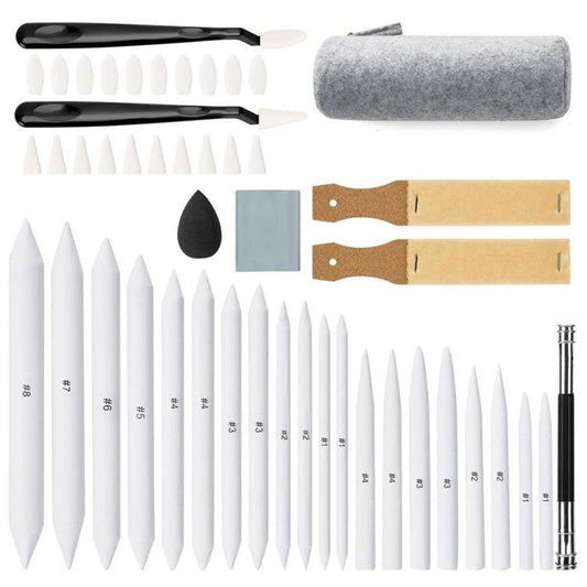 48 In 1 Sketch Drawing Set with 20 Blending Stumps, Sketch Wipe Scrapers, Kneaded Eraser & Sandpaper for Artists and Beginners