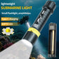 Black and yellow submersible diving flashlight with wide beam lens