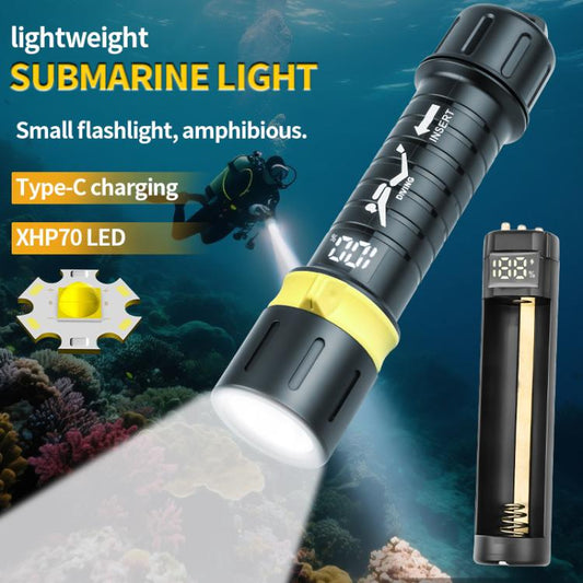 XHP70 LED IPX8 Waterproof High-Power Diving Flashlight Magnetic Control Switch Rechargeable Dive Light, Built In 21700 Battery, Without Battery