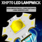 XHP70 LED lamp head detail with yellow reflector and bright white LED