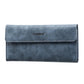 Men's long flip-cover wallet, blue matte finish, minimalist tri-fold card holder