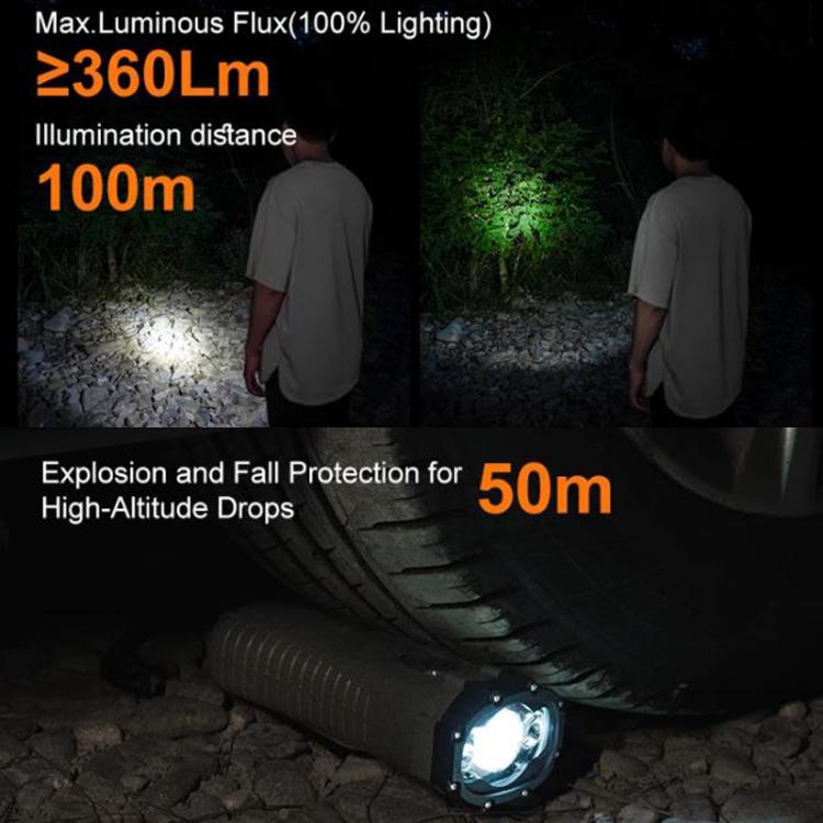 Green LED emergency flashlight with front light head for handheld use