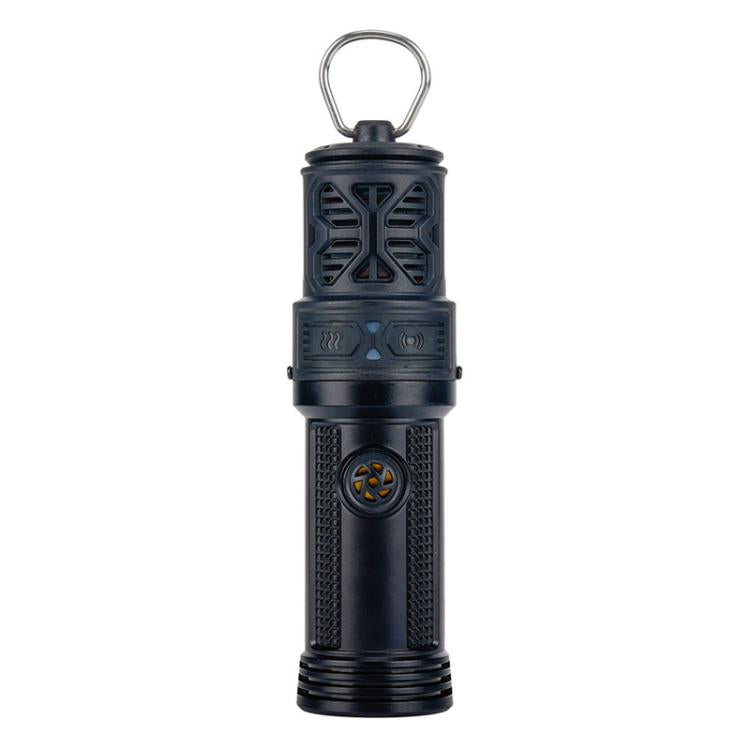 Portable mosquito repellent heater with hanging loop handle, dark body with vent patterns