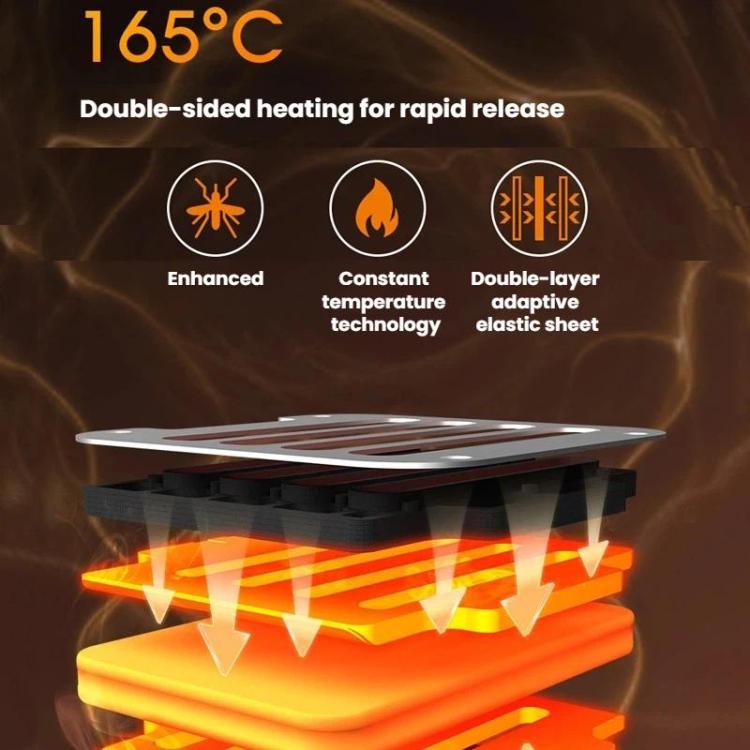 Portable mosquito repellent heater shown with heated top plate and airflow-style vents