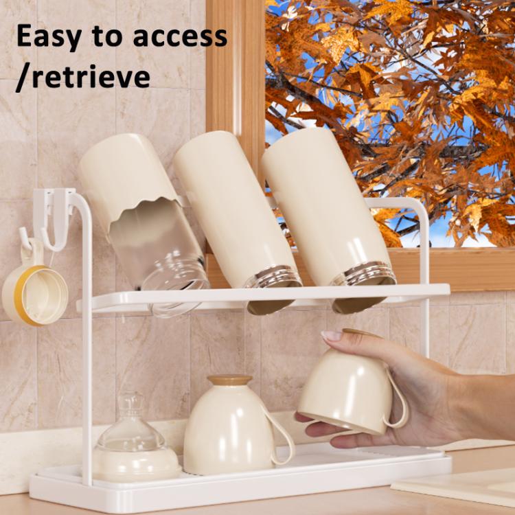 White double-tier cup rack with easy access upper cups and mug storage