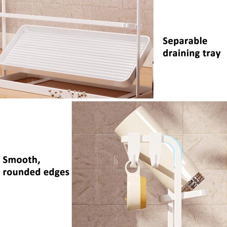White cup rack with separable draining tray and smooth rounded edges