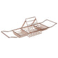 Rose gold stainless steel extendable bathtub caddy with tablet stand and three-tier storage rack