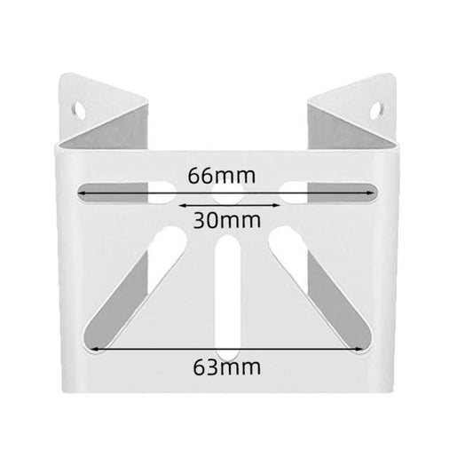 White corner camera mount bracket with size measurements: 66mm and 63mm