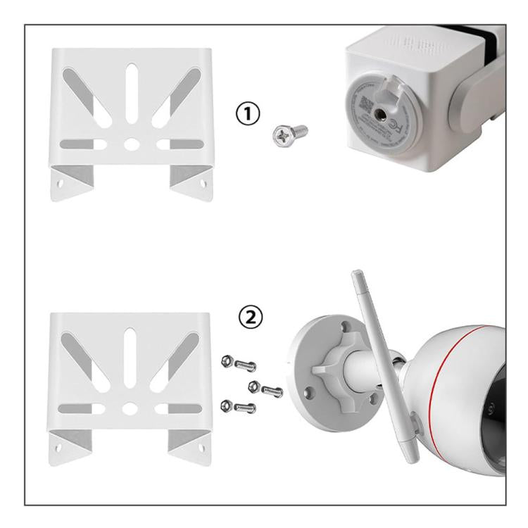 Corner mount bracket kit with screws and camera connection adapter pieces