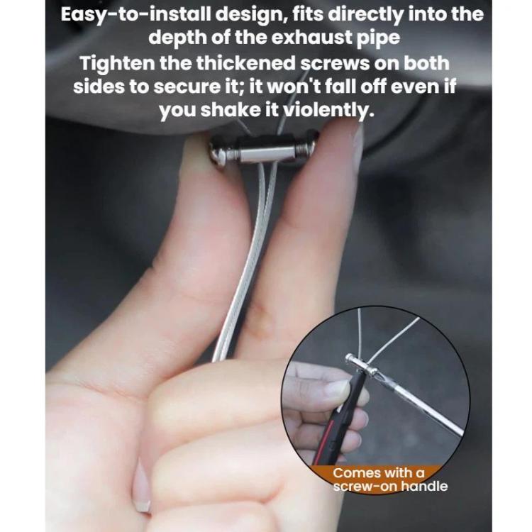 Exhaust grounding anti-static strap installed on muffler outlet with screw-on handle