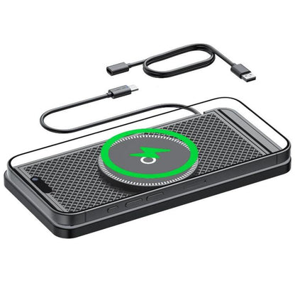 Qi magnetic wireless car charging mat with green indicator, Type-C cable, anti-slip surface