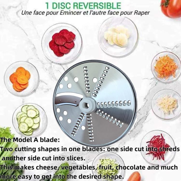 Reversible stainless steel slicing and grating disc with two blade sections