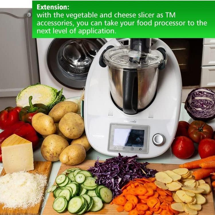 Kitchen food processor slicer and grater attachment with stainless bowl and disc