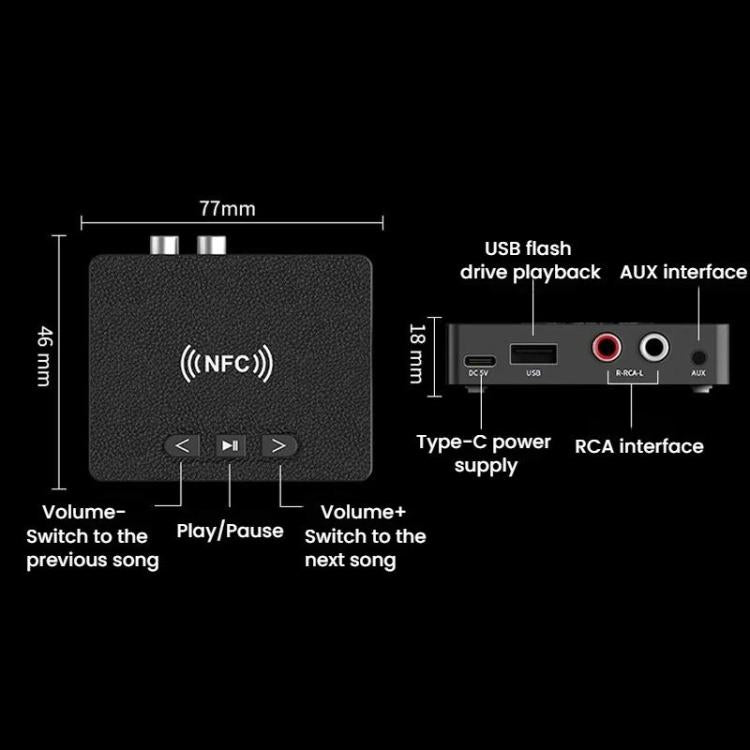 D11 Car Bluetooth 6.0 Audio Adapter NFC Bluetooth Receiver, D11