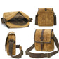 Dusty yellow waxed canvas messenger bag open top showing inner compartment