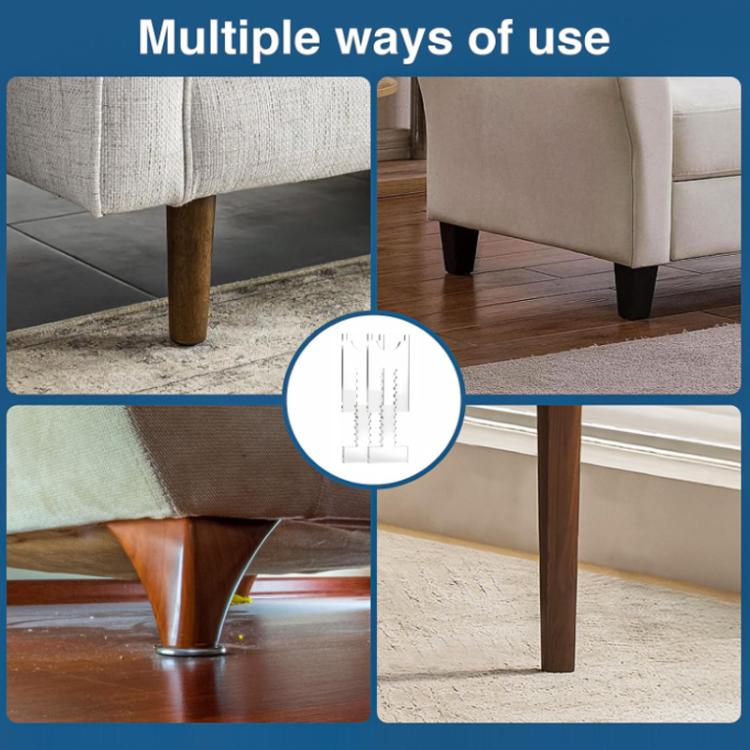 Set of clear acrylic spacer pads for furniture legs on floor