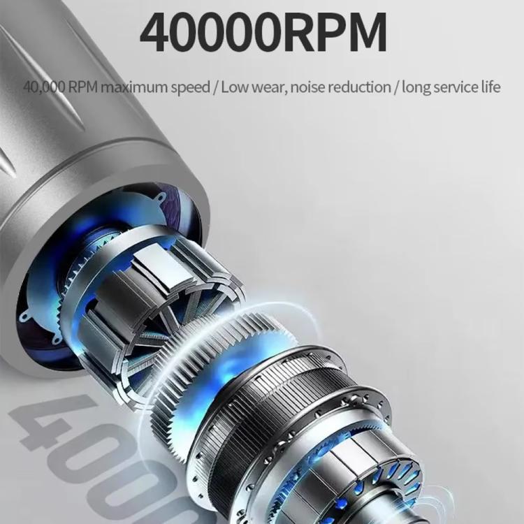 Cutaway view of wired nail grinder motor in silver housing with blue accents