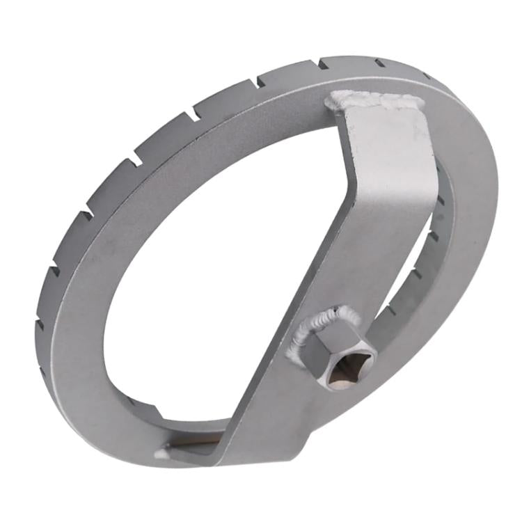 Ring-style fuel tank cap removal tool with angled bar and socket hex insert