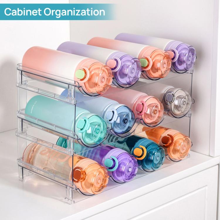 Household Wine Storage Rack Transparent Stackable Water Bottle Organizer, 3-Unit, 4-Unit