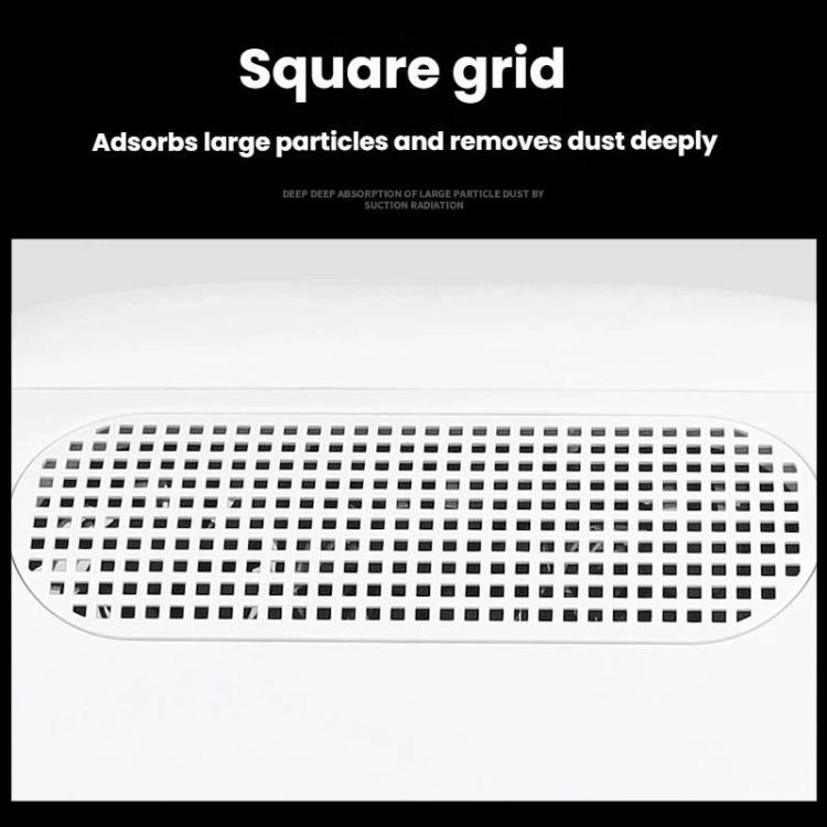 White nail dust collector with square grid vent mesh intake panel