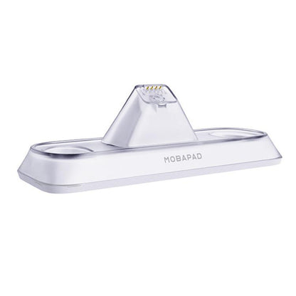 White controller charging dock with central stand and clear charging slot