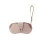 Hanging PU leather eyeglasses case with wrist strap and snap front, light pink pebble finish
