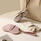 Hanging eyeglasses case set with wrist strap and snap closure in brown and light pink