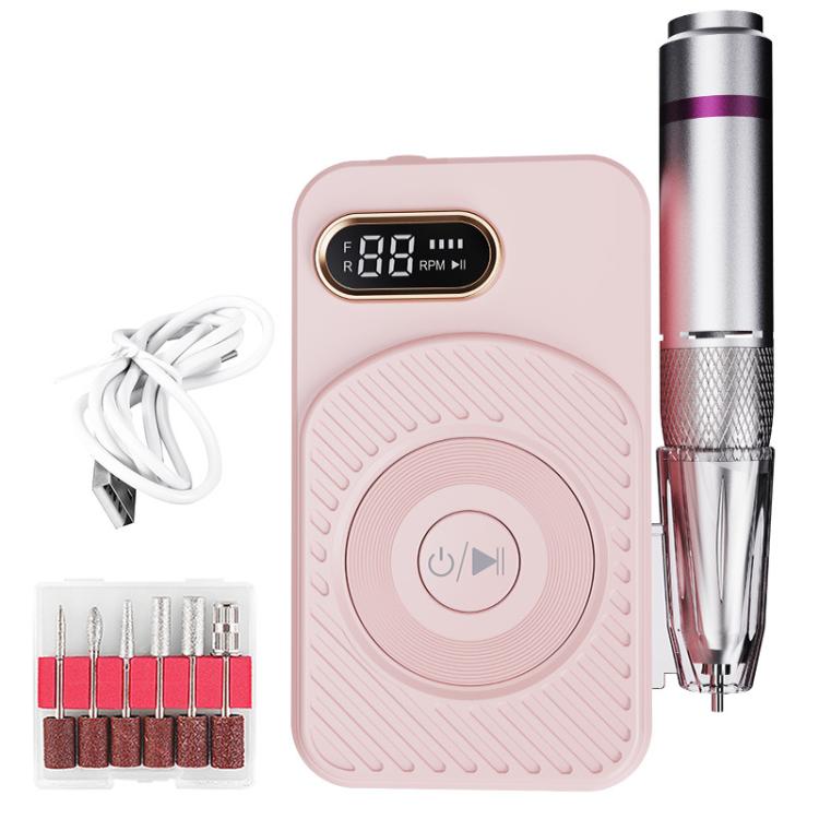 BLUEQUE portable rechargeable nail file, pink base with LCD display and metal handle