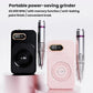Portable rechargeable nail file kit with black and pink bases and attached metal handle