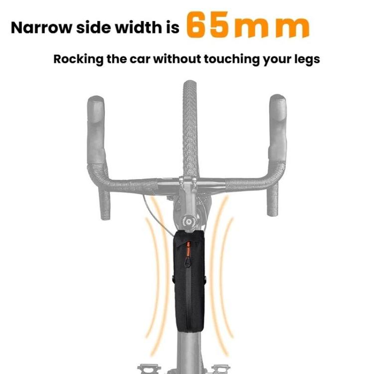 Compact bike top tube frame bag mounted on the handlebar stem area