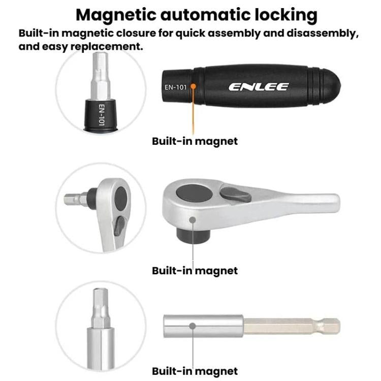 Magnetic locking ratchet wrench with built-in magnet for quick bit changes