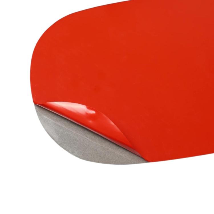 Fuel tank cap cover, black oval insert with gray rim on red car