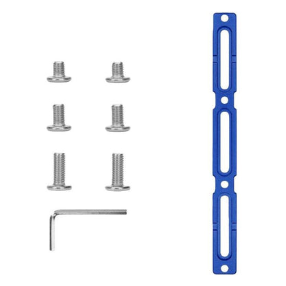 Blue long bike water bottle cage hole adjuster with screws and hex key