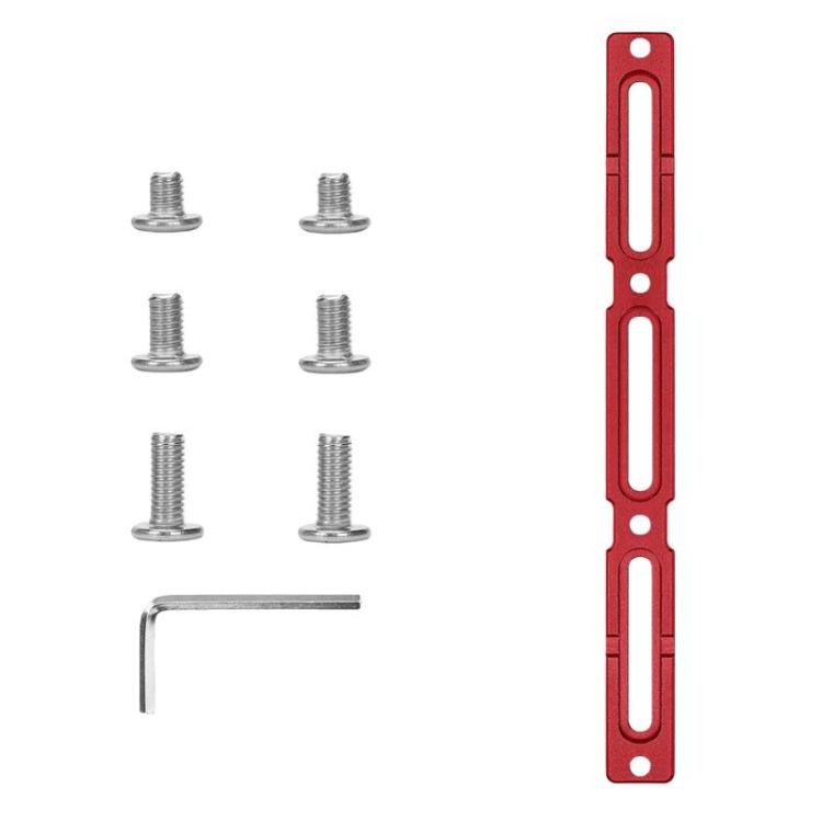 Red long bike water bottle cage hole adjuster with screws and hex key