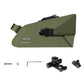 Green bike seat bag with mounting hardware and quick-release strap