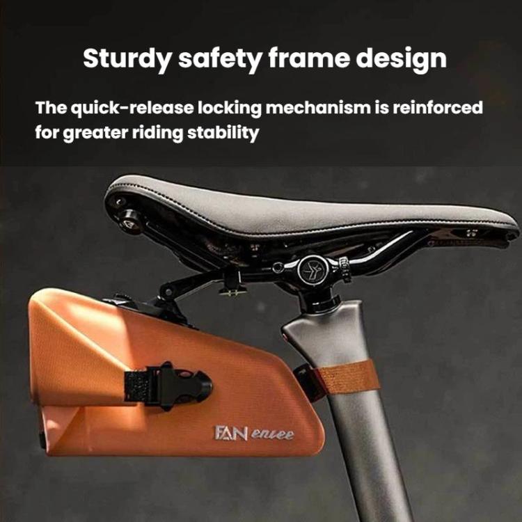 Orange bike seat bag with quick-release lock and reinforced safety mount