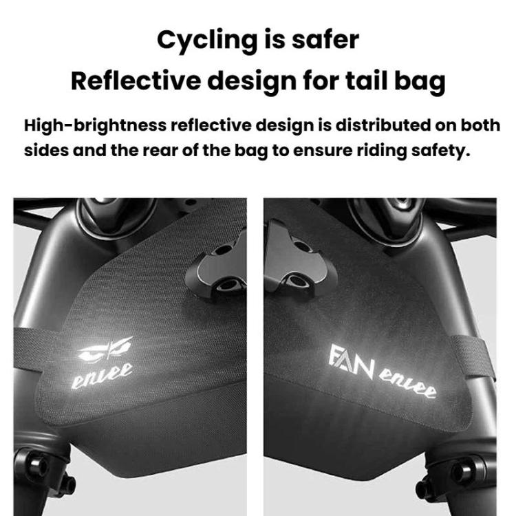 Black waterproof bike seat bag with reflective strip and quick-release mount