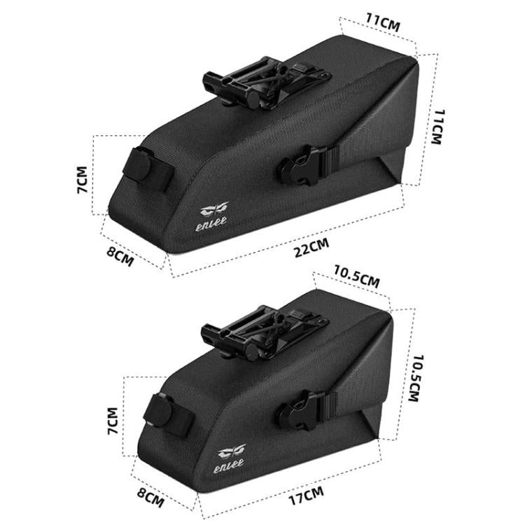 Black waterproof bike seat bag dimensions with strap mount and buckles