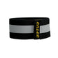 Black reflective ankle strap with gray stripe and yellow side tag