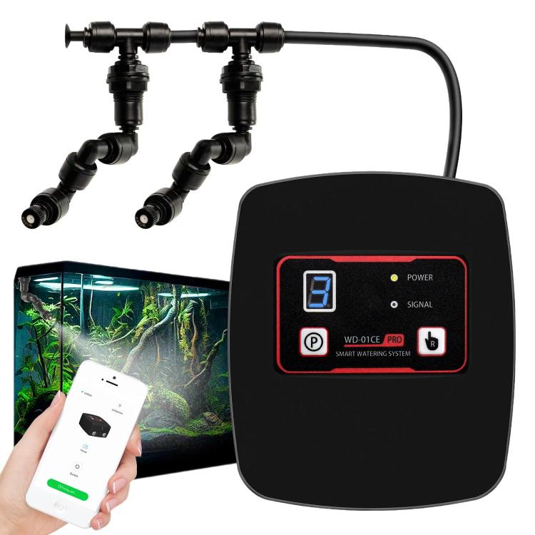 WiFi terrarium misting controller with four black mist nozzles and app control