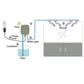 Terrarium misting system layout diagram showing host, water pipe, filter, and nozzle lines